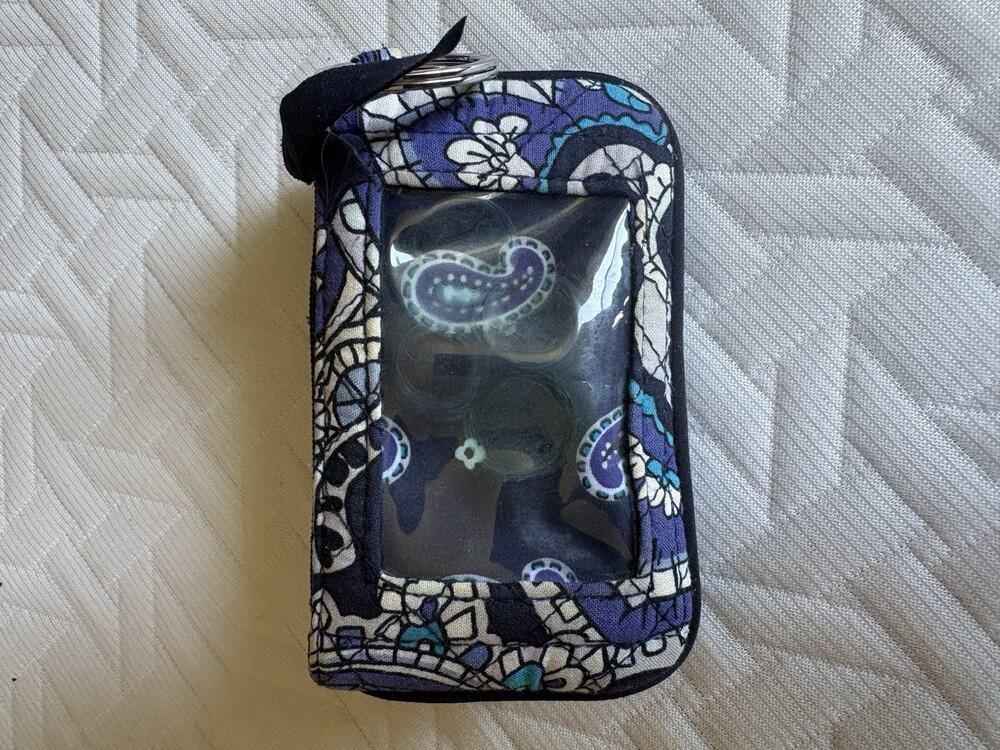 Vera Bradley Blue Floral Paisley ID Wallet Coin Purse Card Holder